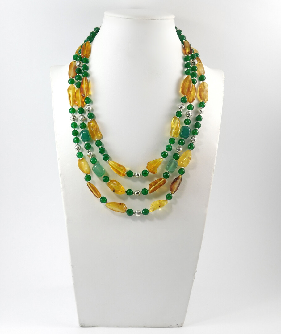 Necklace "Volyn Treasures" Amber, Chrysoprase, Jade