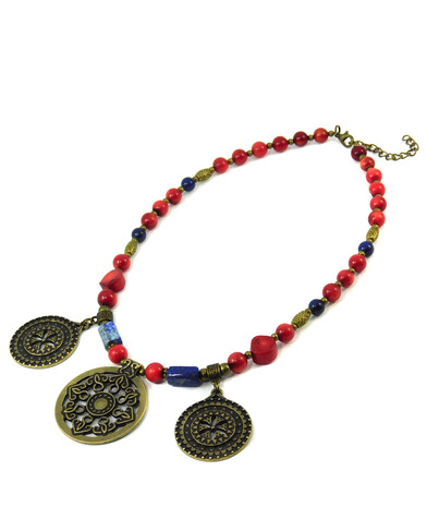 Necklace "Sunflower 2" Coral, lapis lazuli