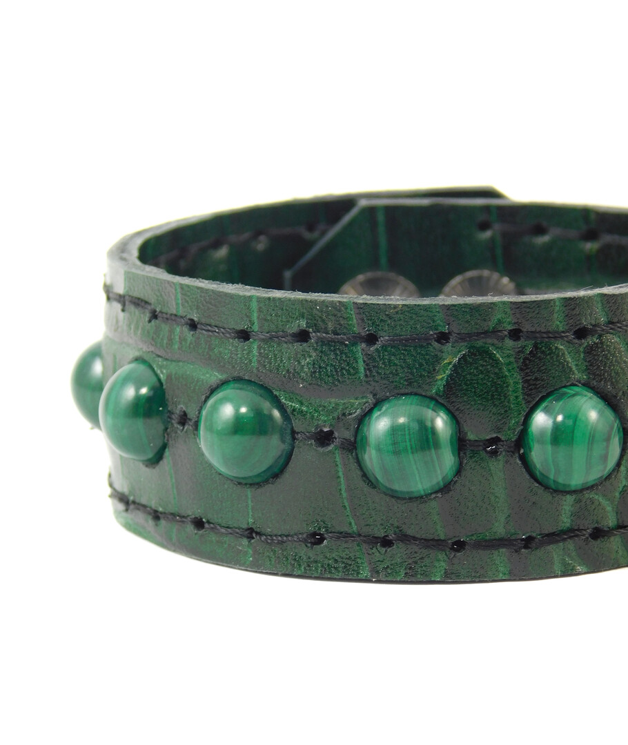 Bracelet "Reptile", Malachite, leather