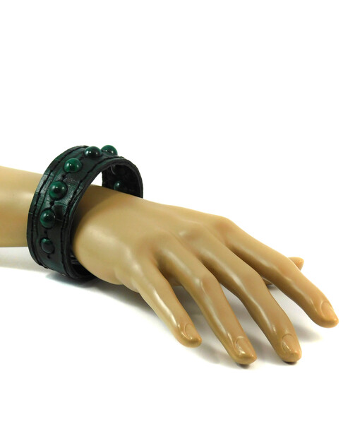 Bracelet "Reptile", Malachite, leather