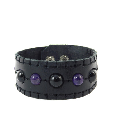 Bracelet "Rhythm of rain", Agate, Amethyst, leather