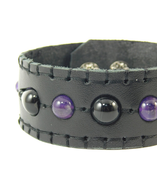 Bracelet "Rhythm of rain", Agate, Amethyst, leather