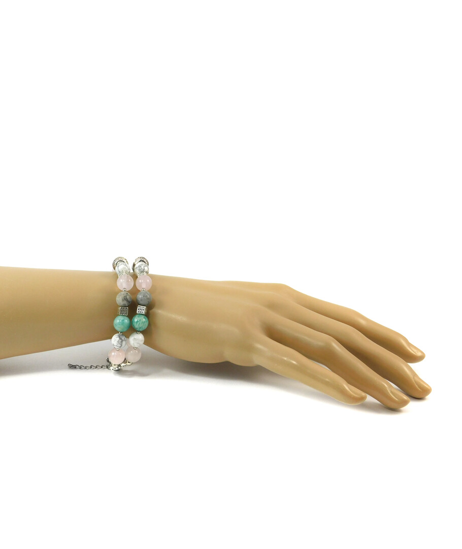 Bracelet "Hutsul Motifs", Amazonite, Caholong, Jasper, Rose Quartz