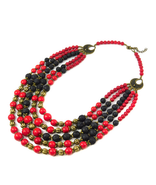 Necklace "Red Virgin", Coral Press, Lava