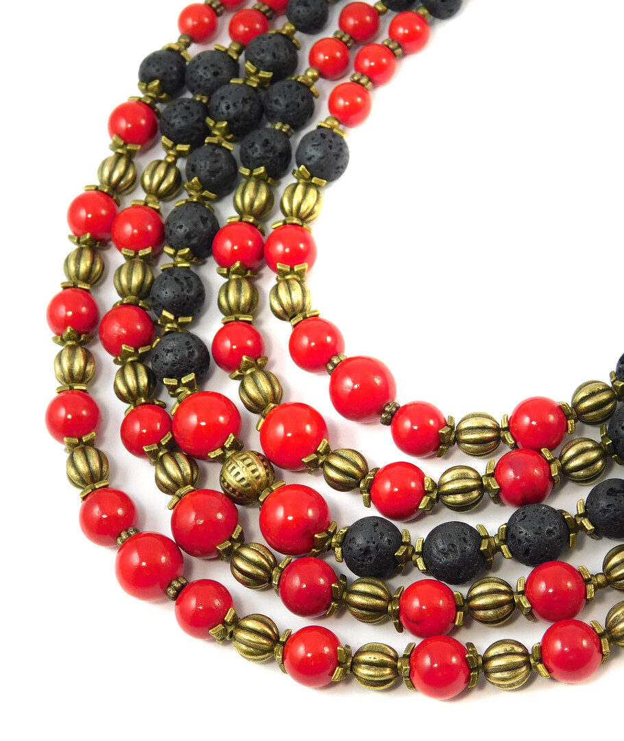 Necklace "Red Virgin", Coral Press, Lava