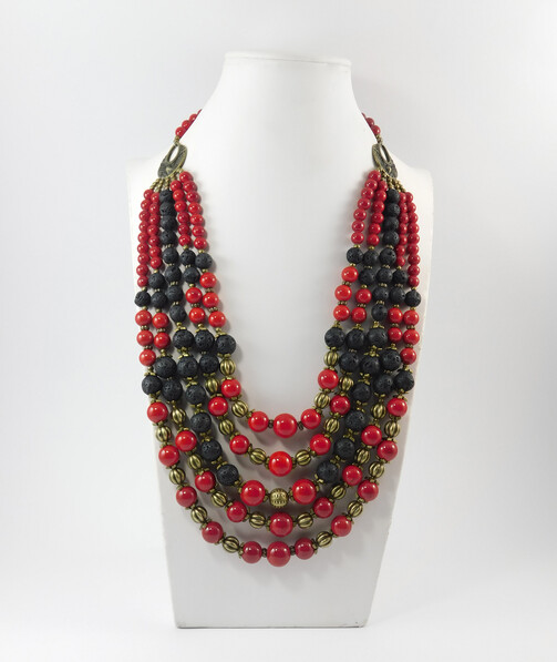 Necklace "Red Virgin", Coral Press, Lava