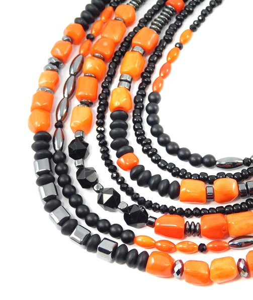 Necklace "Vatra", Coral, Shungite, Hematite