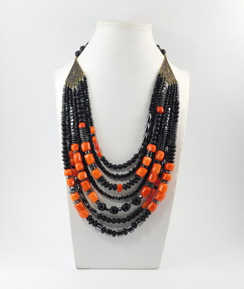 Necklace "Vatra", Coral, Shungite, Hematite