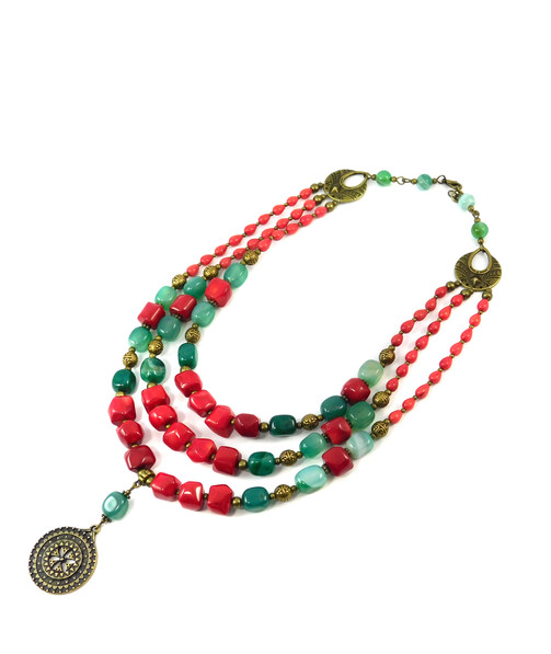 Necklace "Folklore", Coral, Agate