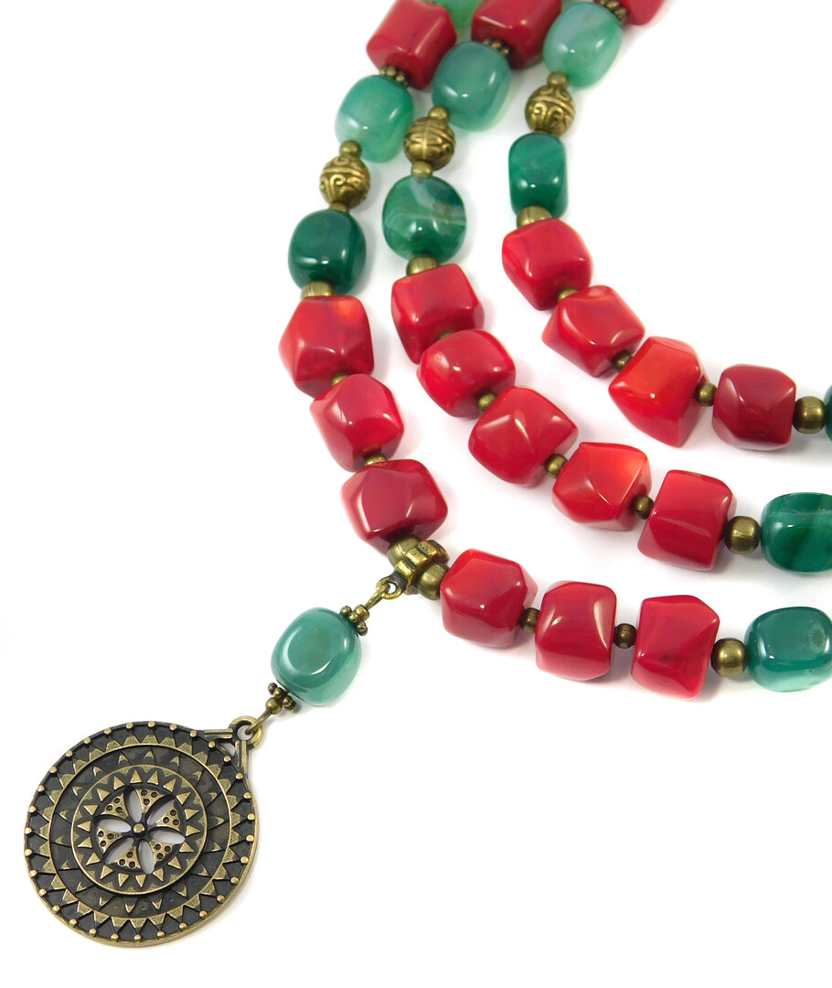 Necklace "Folklore", Coral, Agate