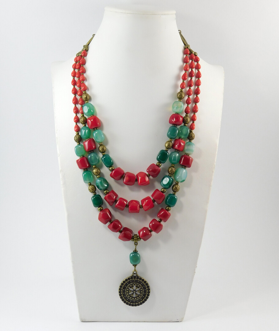 Necklace "Folklore", Coral, Agate