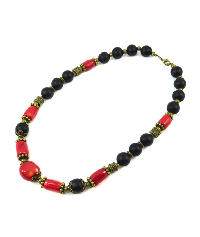 Necklace "Aura", Coral, Shungite