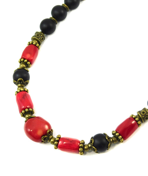 Necklace "Aura", Coral, Shungite