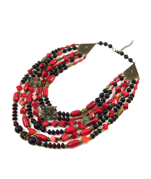 Necklace "Helena", Coral, Shungite