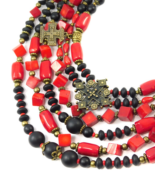 Necklace "Helena", Coral, Shungite