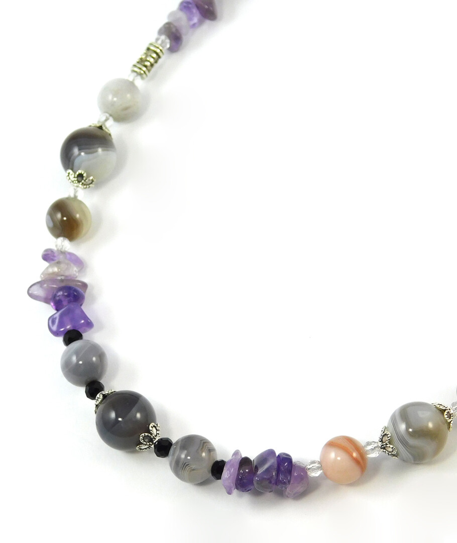 Necklace "Fig", Bostvana Agate, Amethyst