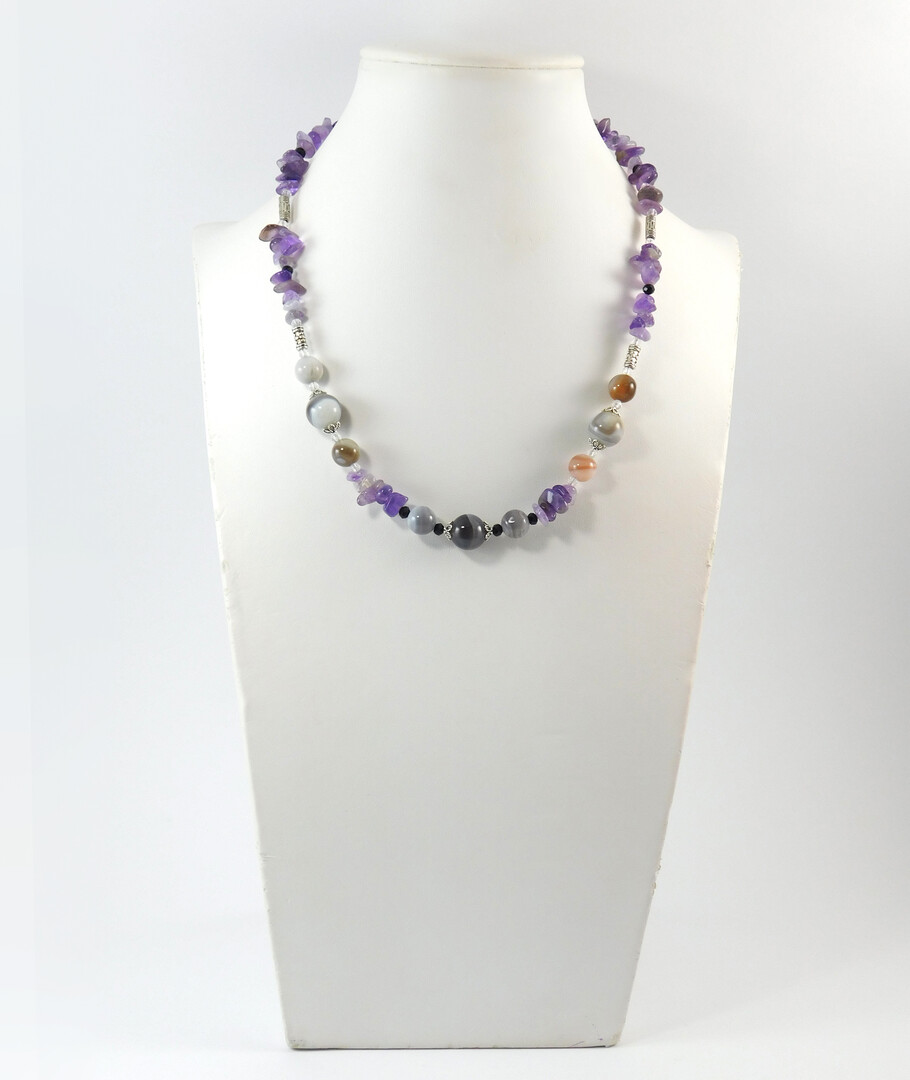 Necklace "Fig", Bostvana Agate, Amethyst