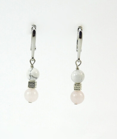 Earrings "Hutsul Motifs", Kaholong, Rose quartz