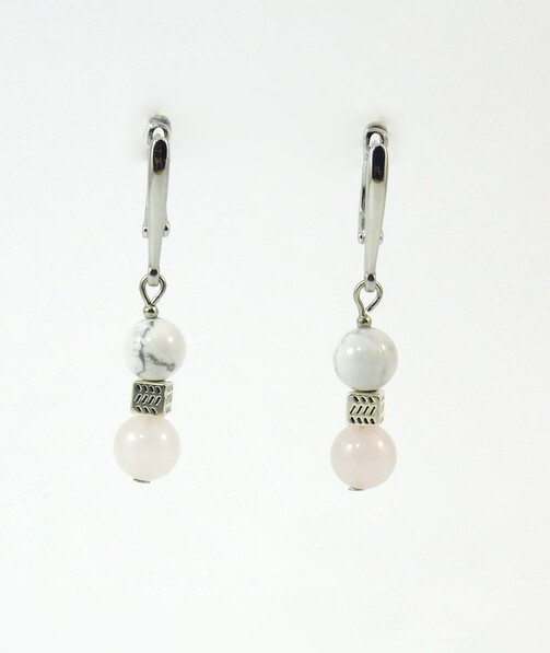 Earrings "Hutsul Motifs", Kaholong, Rose quartz