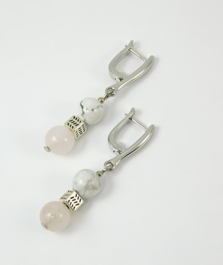 Earrings "Hutsul Motifs", Kaholong, Rose quartz