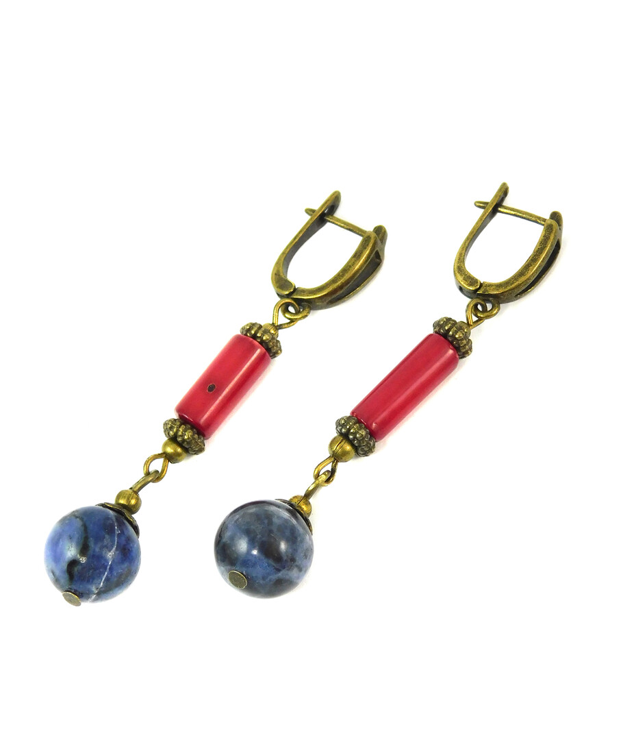 Earrings "Hypernova" Sodalite, Coral