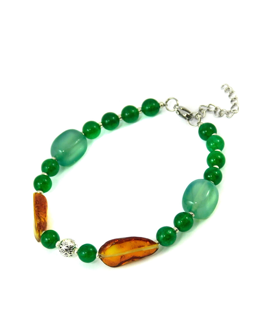 Bracelet "Volyn Treasures" Amber, chrysoprase, jade