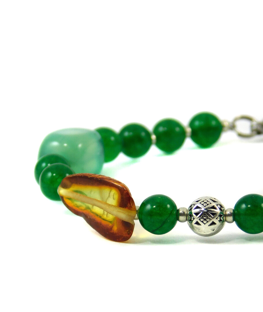 Bracelet "Volyn Treasures" Amber, chrysoprase, jade