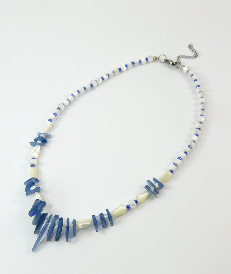 Necklace "Mercury" Kyanite, Mother of pearl