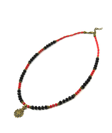 Necklace "Prince of Darkness", Coral, Agate