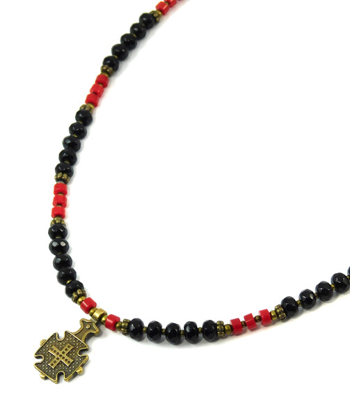 Necklace "Prince of Darkness", Coral, Agate