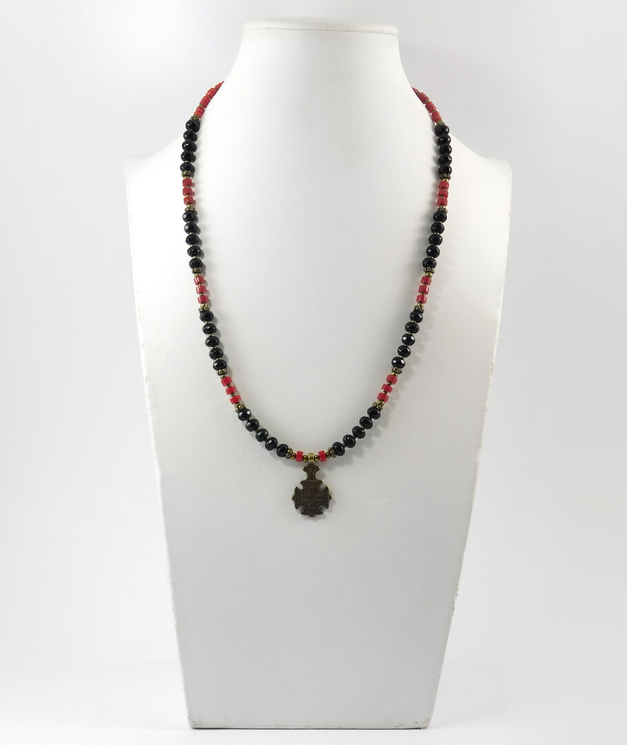 Necklace "Prince of Darkness", Coral, Agate