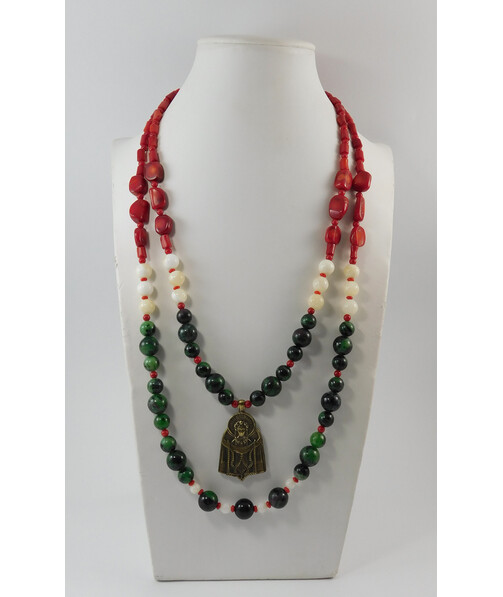 Necklace "Lucy" Zoisite, Mother of Pearl, Coral