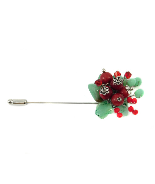 Brooch "Berry" Coral, Jade