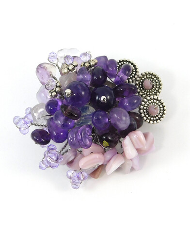 Brooch "Charm of color" Amethyst, Rock crystal, Mother of pearl