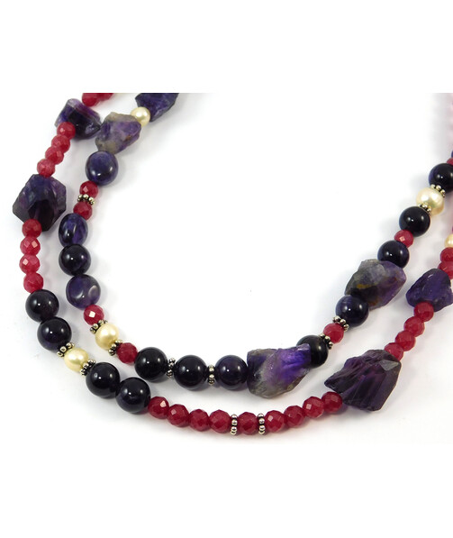 Necklace "Holly" Pearls, Amethyst, Quartz