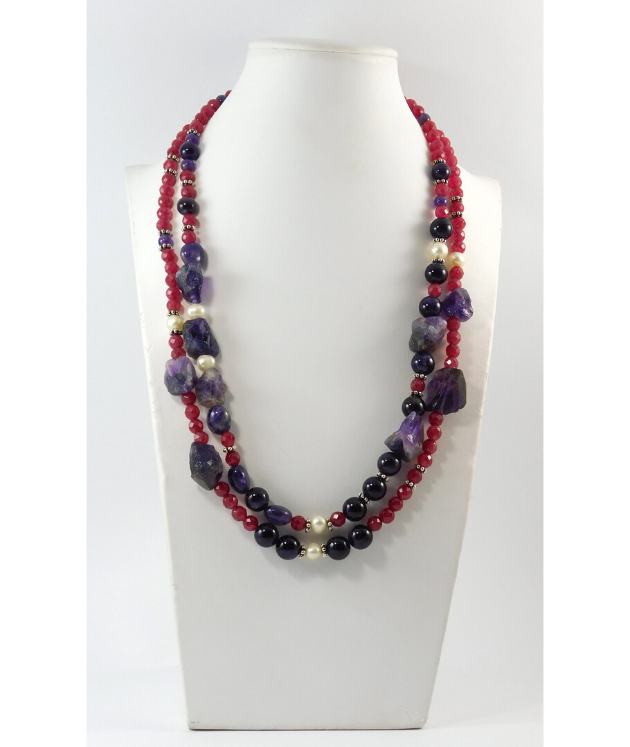 Necklace "Holly" Pearls, Amethyst, Quartz