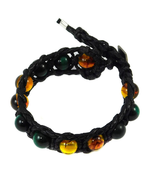 Bracelet "Arrest" Amber, Cat's eye, leather