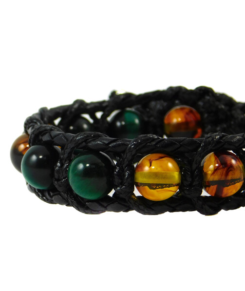 Bracelet "Arrest" Amber, Cat's eye, leather