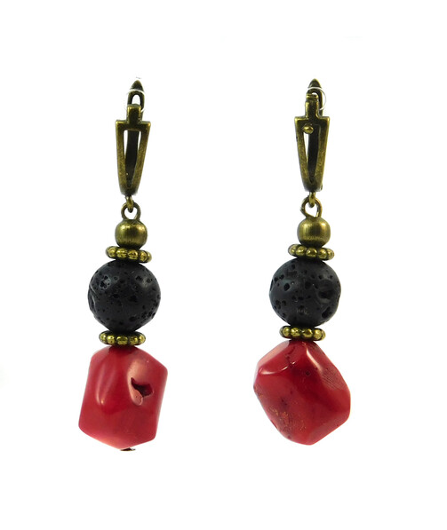 Earrings "Treasures of Slavs" Coral, Lava