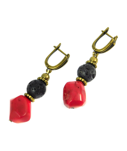 Earrings "Treasures of Slavs" Coral, Lava