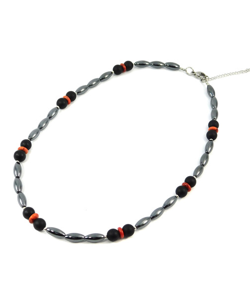 Necklace "Lava" Coral, Shungite, Hematite