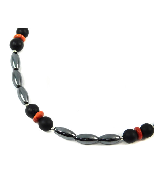 Necklace "Lava" Coral, Shungite, Hematite