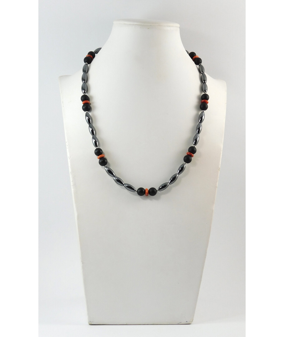 Necklace "Lava" Coral, Shungite, Hematite