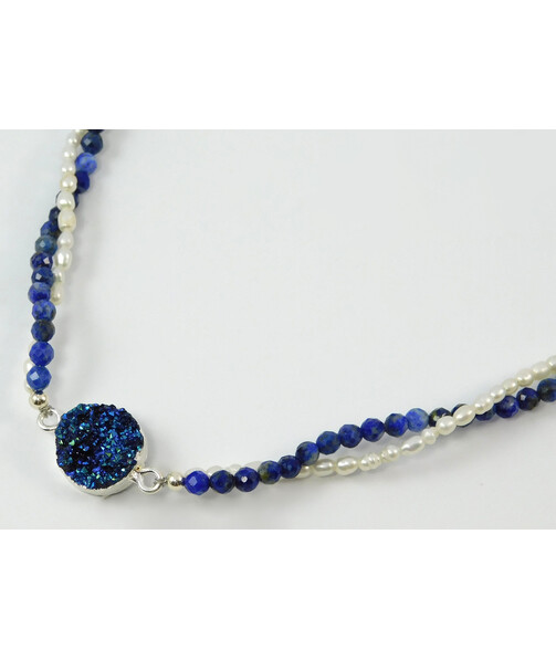 Necklace "Sea Goddess" lapis lazuli, pearls, silver