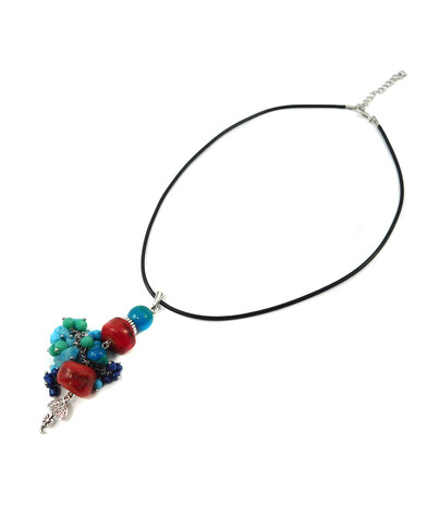 Exclusive pendant Coral, Chrysocolla, Turquoise, Aquamarine