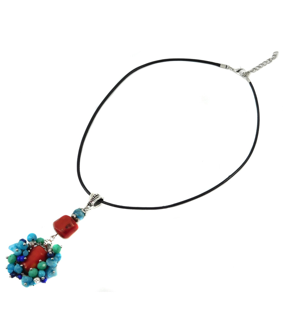 Exclusive pendant Coral, Turquoise, Aquamarine