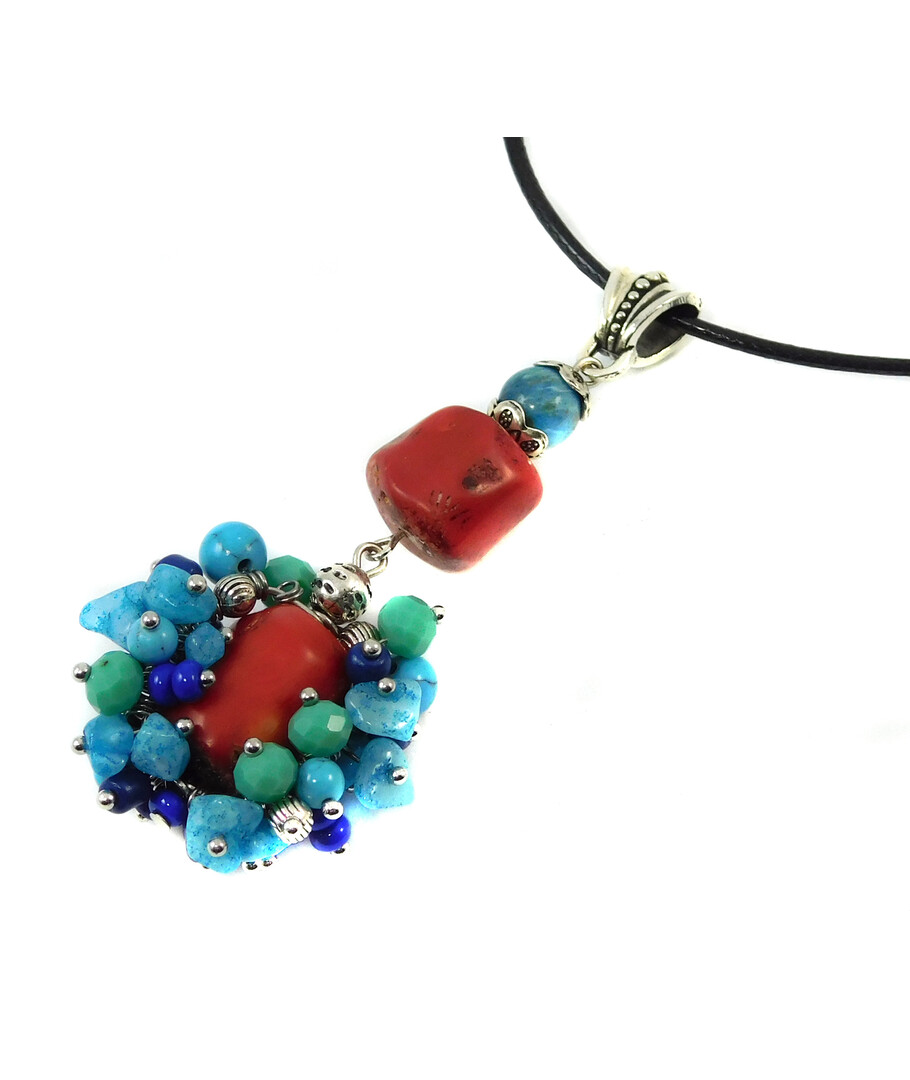 Exclusive pendant Coral, Turquoise, Aquamarine