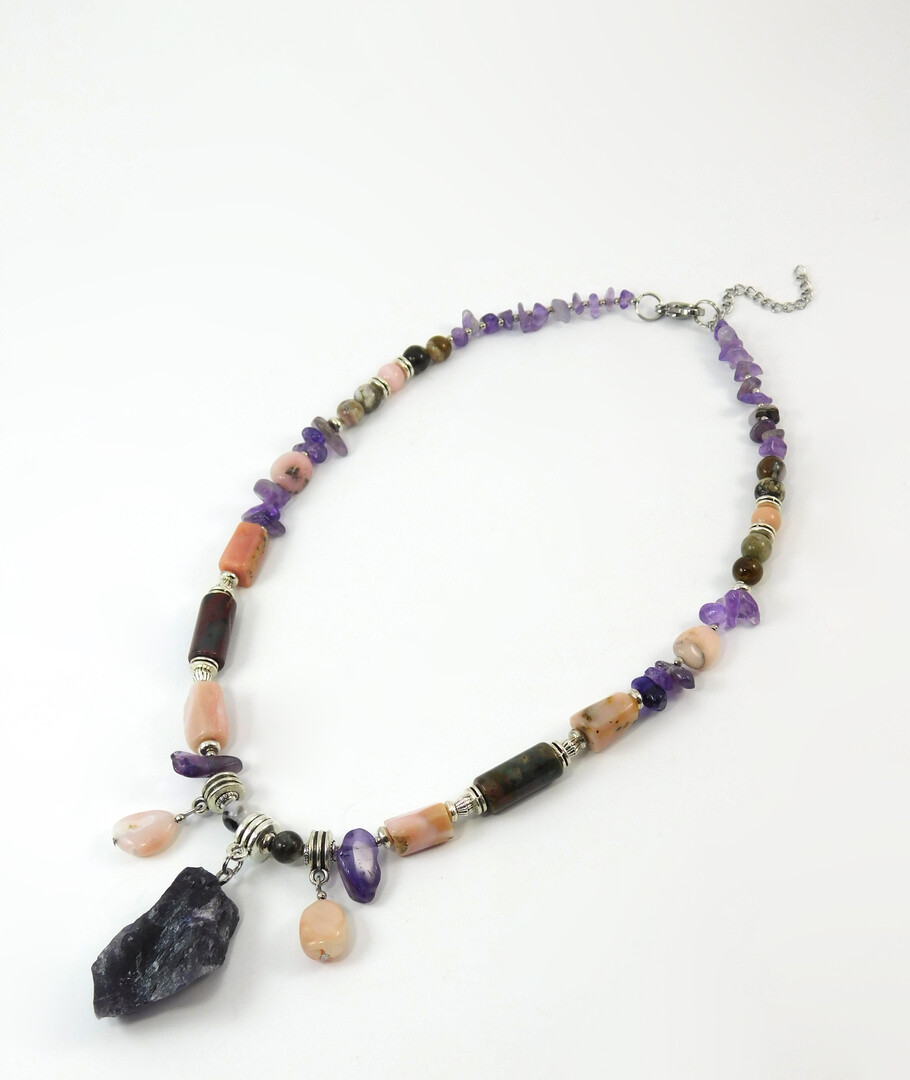 Necklace "Orbit" Opal, Jasper, Amethyst