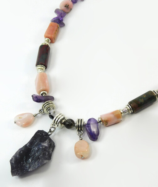 Necklace "Orbit" Opal, Jasper, Amethyst