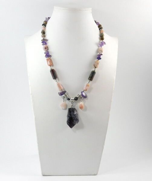 Necklace "Orbit" Opal, Jasper, Amethyst